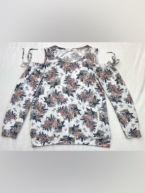 ANDRÉE BY UNIT Women’s White Floral Print Cold Shoulder Blush Pink Blouse Top